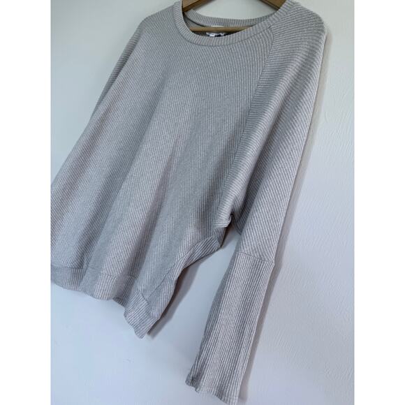 KORYE oatmeal light tan pullover asymmetrical cozy ribbed knit top dolman blouse - Picture 3 of 7